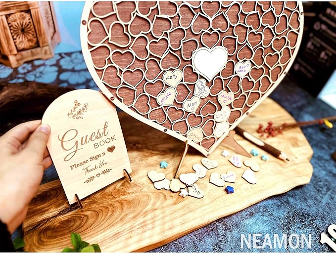 Wedding Guest Book Unique Wooden Heart Alternative GuestBook Bridal Shower - Image 3