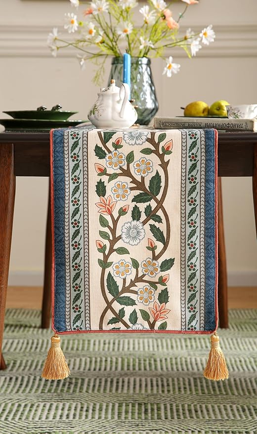 ISAENNE Designer Vintage Elegant Linen Extra Long Table Runner 118 Inches - Image 4