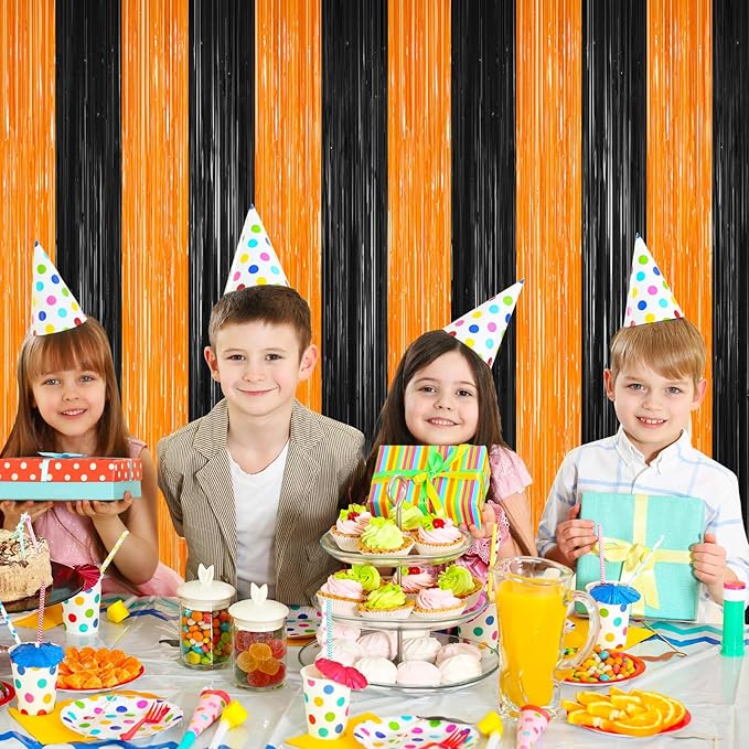 Halloween Photo Backdrop, 2 Pack Orange and Black Party Streamer, Metallic Foil - Image 9
