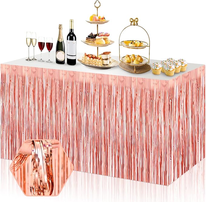 3 Pack 29x108 Inch Rose Gold Foil Fringe Table Skirts Metallic Banner by Ferwzsr