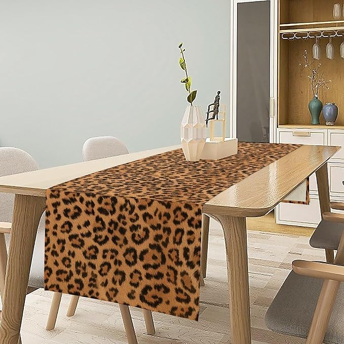 Leopard Print Table Runner Wildlife Vintage Cheetah Fur Spot Animal Skin Spots - Image 3