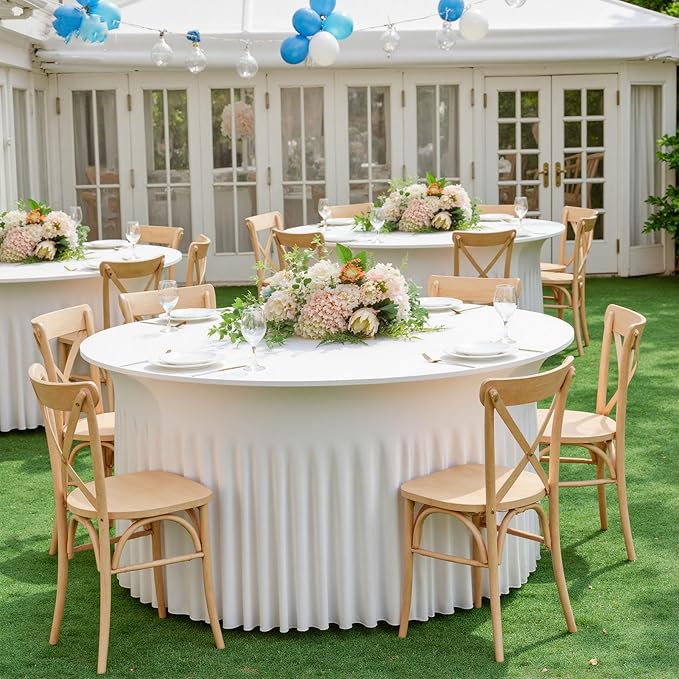 2 Pack Ivory Spandex Round Tablecloths - Image 6