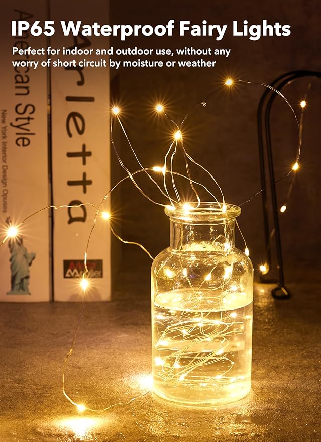 Minetom 12 Pack Fairy Lights Battery Operated -7ft 20 LED Silver Wire String - Image 5