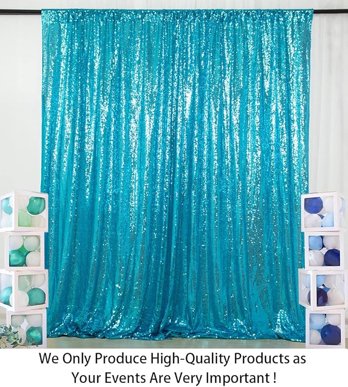 ShinyBeauty Turquoise Sequin Backdrop Curtain | 2 Panels 4FTx8FT Shimmer - Image 2
