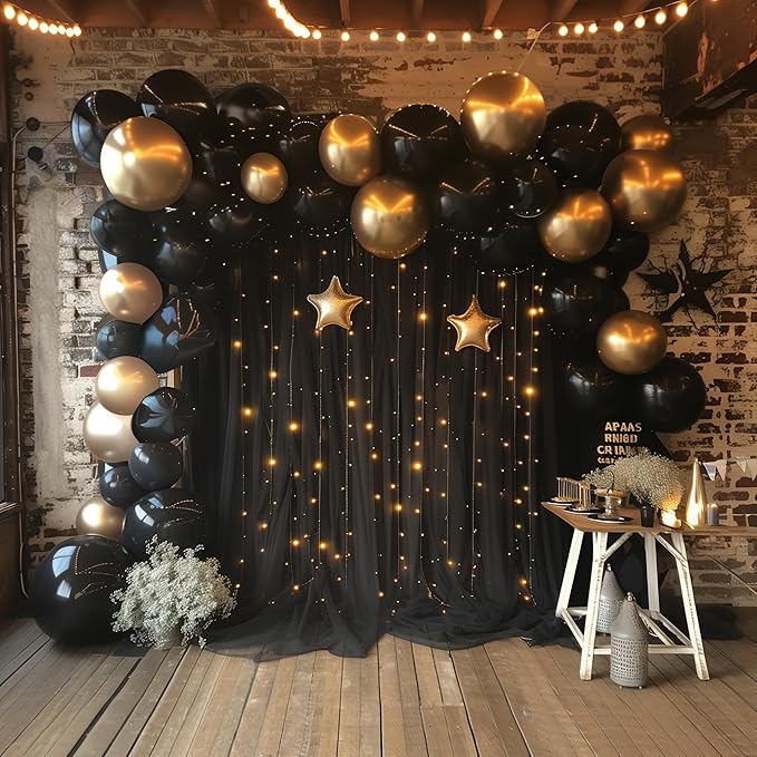 Tulle Backdrop Curtain with Lights String 10FT X 10FT Black Sheer Tulle - Image 6
