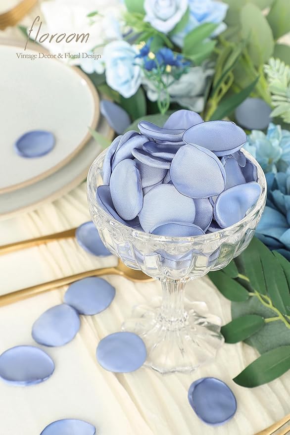 Floroom 300pcs Rose Petals Dusty Blue Faux Silk Flower Petals - Image 3