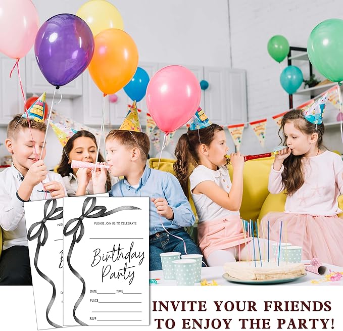 SIXEIGHT Black Bow Birthday Invitations, 20 Party Invitations - Image 6