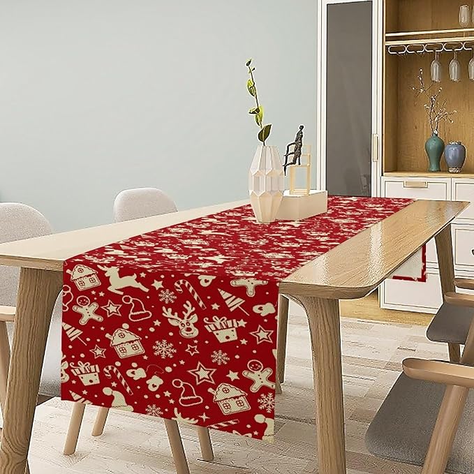 Christmas Table Runner, Seasonal Winter Deer Table Decoration Snowflake Table - Image 2