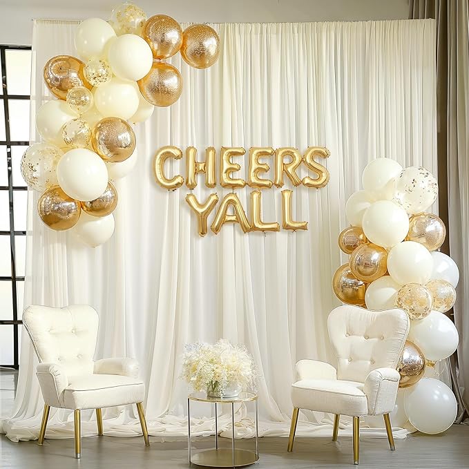 10ft x 10ft Ivory Backdrop Curtain Drapes, Wrinkle-Free Sheer Chiffon Fabric - Image 8