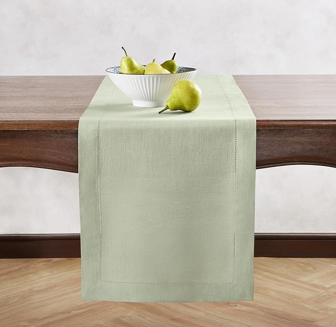 Linen Table Runner 90 inches Long – 100% Pure Linen Sage Green Hemstitch Table - Image 3