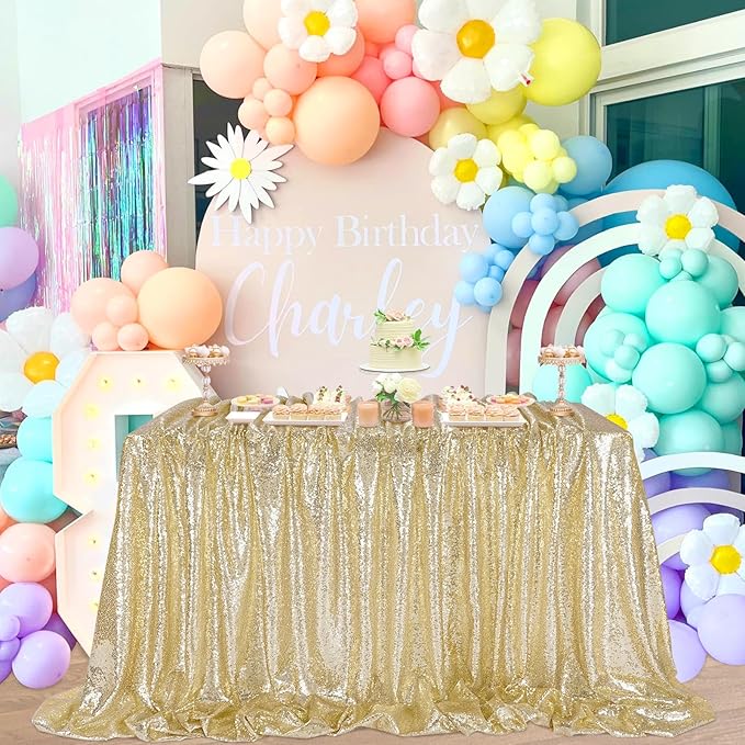 QueenDream Light Gold Sequin Decorative Party Tablecloth: Large Shimmer Dessert - Image 2