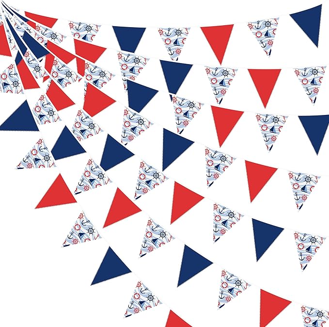 32Ft Nautical Party Decorations Red Blue White Nautical Themed Fabric Banner by pinkblume