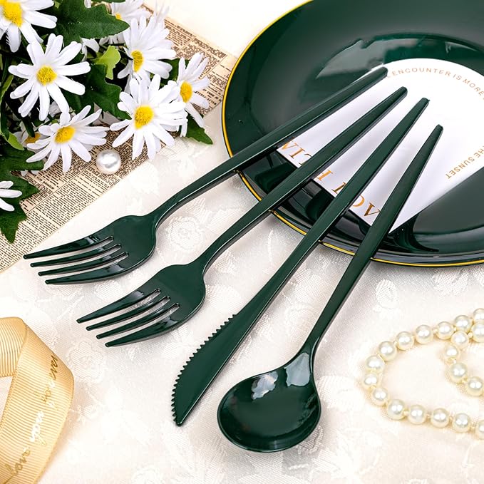 PULOTE 150PCS Green Plastic Silverware - Image 5