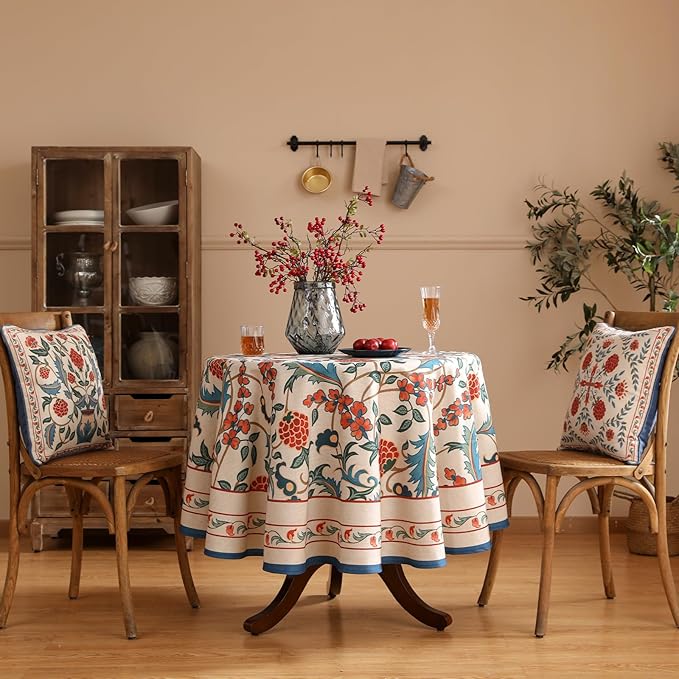 patdrea Designer Linen Round Table Cloth, Durable Breathable Floral Dacorative - Image 2