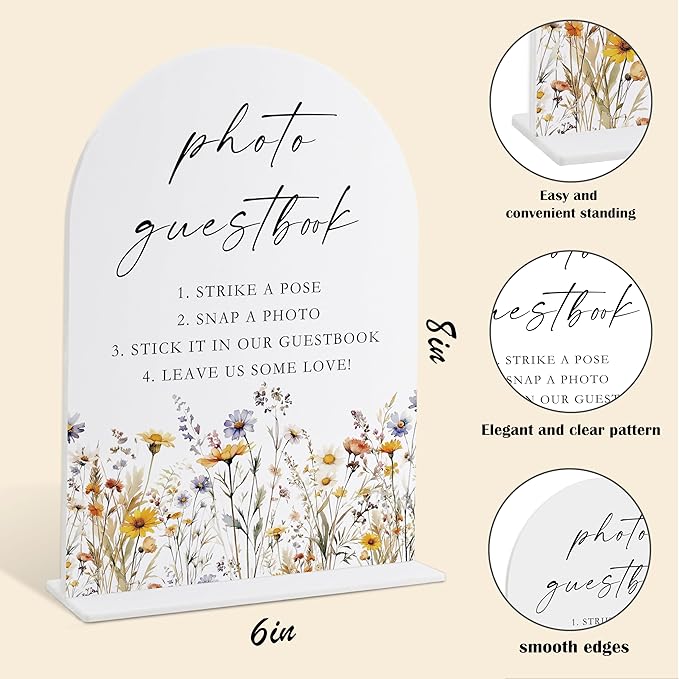 Wedding Signs for Ceremony and Reception, Boho Floral Acrylic Photo Guestbook - Image 2