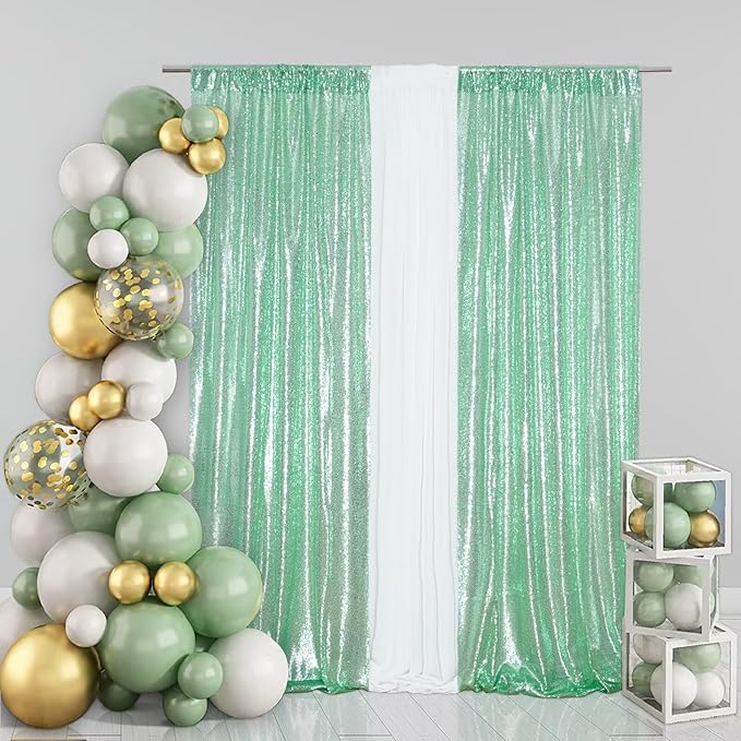 Eternal Beauty Sequin Backdrop Curtains, 2x8 Ft-2 Panels Mint Green Back Drop - Image 2