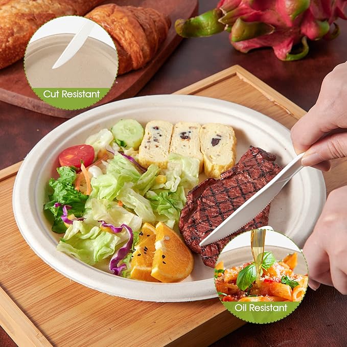 ECOLipak 100% Compostable 10 Inch Paper Plates, 125 Pack Heavy Duty Disposable - Image 4