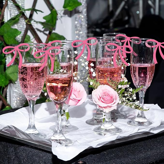 50 Pcs Bows Drink Tags Coquette Bow Wine Glass Charms Acrylic Bowknot Drink Tag - Image 3