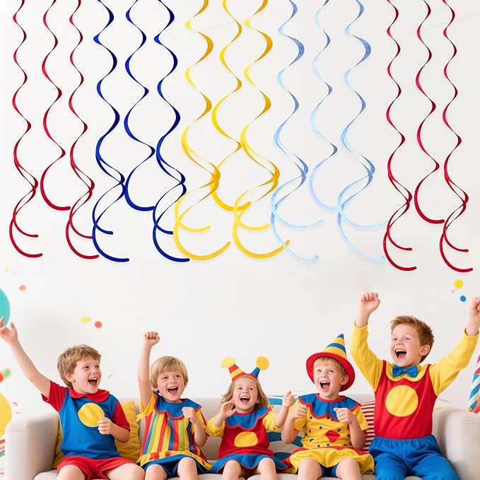 36 Pcs Red Blue Yellow Hanging Swirl Decorations Colorful Felt Swirl Streamer - Image 7
