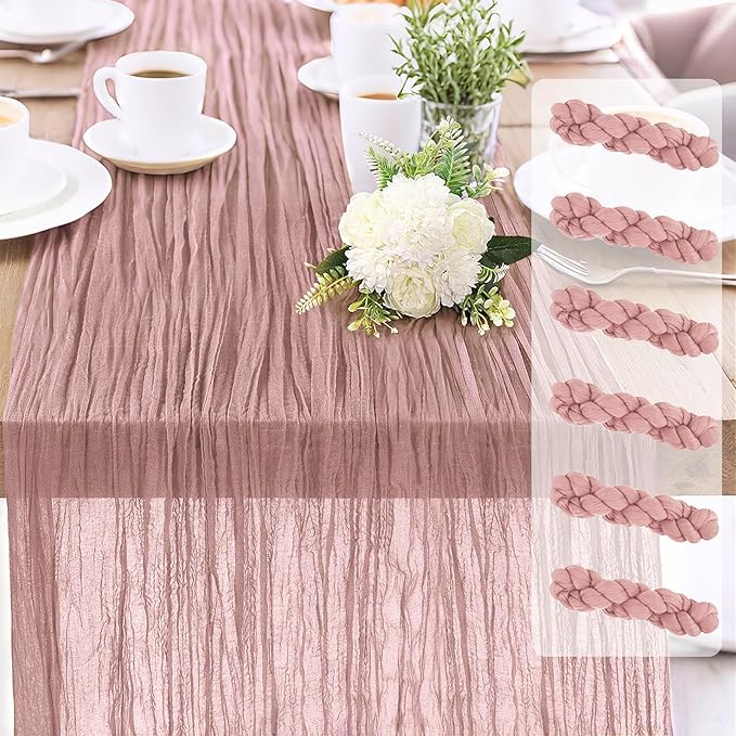 6-Pack Dusty Pink Cheesecloth Table Runners – 10FT Boho Rustic Gauze Fabric by Unknown