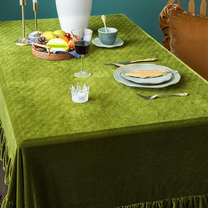 Velvet Tablecloth Luxurious Solid Rectangle Table Cloth, Oblong Retro Farmhouse - Image 8