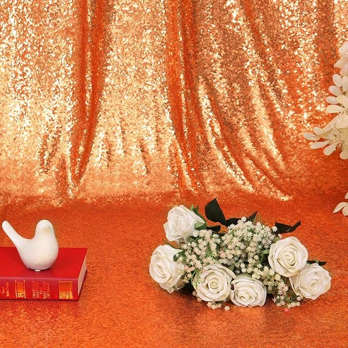 Eternal Beauty Sequin Backdrop Curtains, 2x8 Ft-2 Panels Orange Back Drop - Image 5