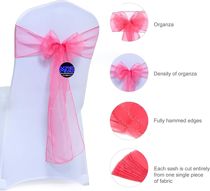 MDS Pack of 25 PCS Organza Chair Sashes Wider Dining Chair Bows Ribbon Tie Back - Image 2
