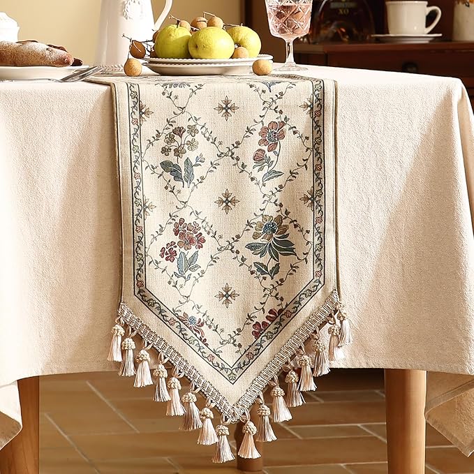 patdrea Designer Vintage Floral Linen Extra Long Table Runner 118 Inch Long - Image 2