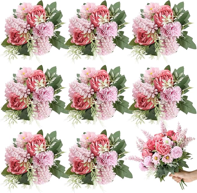 Zeyune 8 Pcs Wedding Silk Flowers Fake Silk Flowers Faux Bouquet Hydrangea by Zeyune