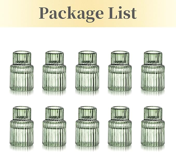 Hewory Glass Taper Candle Holders: 10 PCS Green Vintage Candle Holder - Image 6