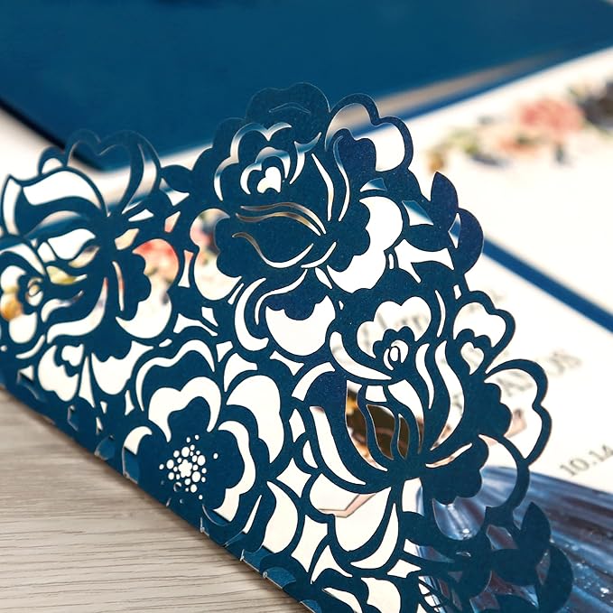 DORIS HOME 50pcs Laser Cut Quinceanera Invitations Blue, 4.7x7.1 Personalized - Image 5