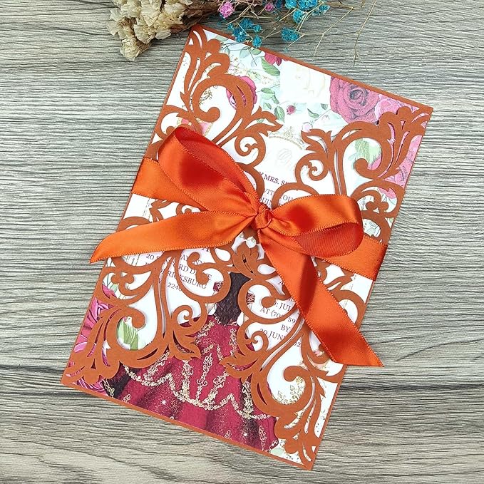 25PCS Terracotta Laser Cut Wedding Invitations Cards by Unknown