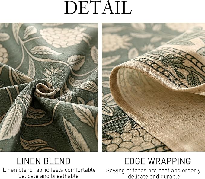 ISAENNE Designer Grayish Green Linen Small Round Tablecloth, Floral Stain - Image 5
