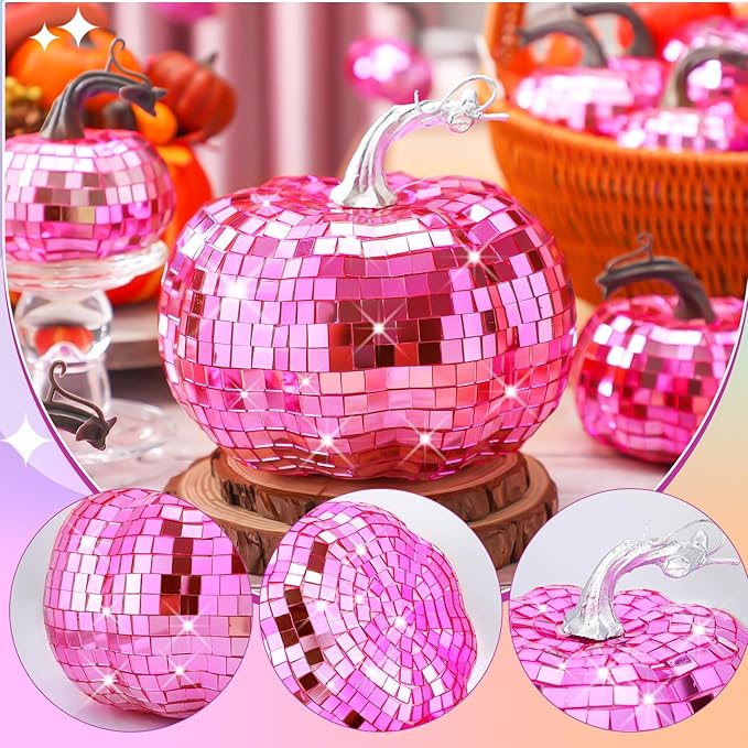 Lenwen 12 Pcs Artificial Disco Pumpkin Glitter Mirror Pumpkin - Image 4