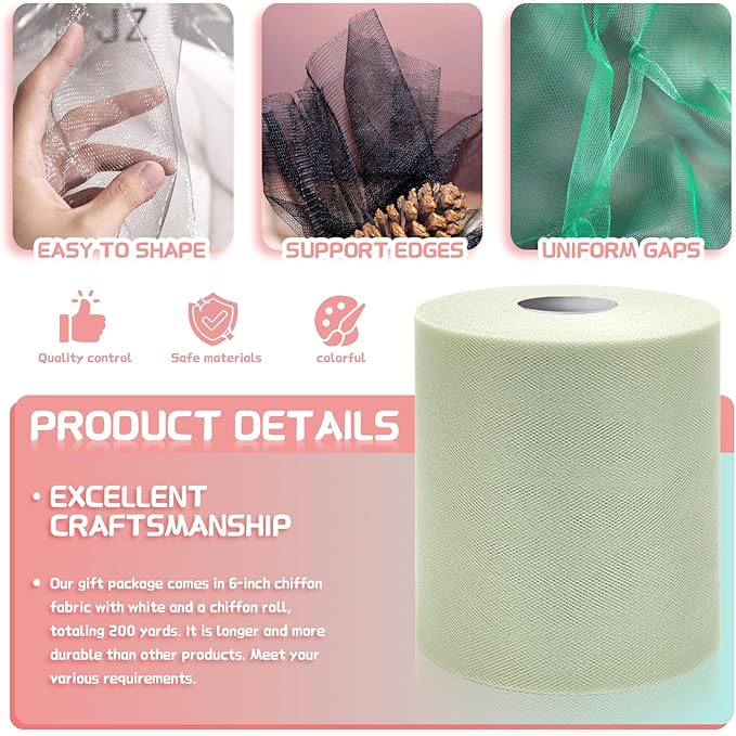 6" x 200 Yards Sage Green Tulle Fabric Rolls - Image 3