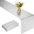 2 Packs 12x108 Inch Disco Table Runner Silver Glitter Foil by Vehipa