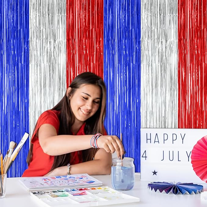 2 Pack 4th of July Party Supplies, 3.28 FT x 7.05 FT 4th of July Tinsel Backdrop - Image 5