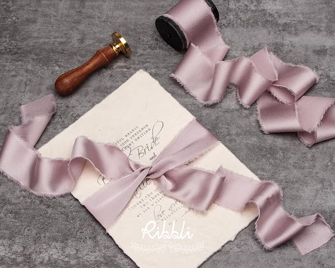 Ribbli Antique Mauve Silk Satin Ribbon 1.5 Inch x 12 Yard Handmade Frayed - Image 3