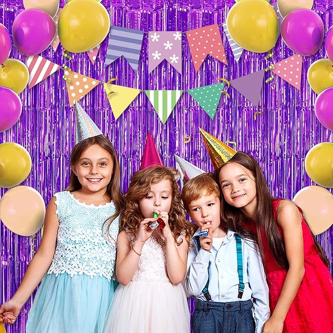 6 Pack Purple Foil Fringe Curtains Backdrop, 3.28 x 8.2 Ft Metallic Streamers - Image 5