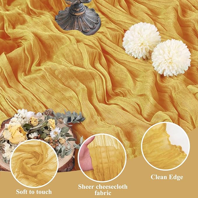 Asee'm 3pcs Cheesecloth Table Runner 120 Inches Long Gold Boho Gauze Cheese - Image 3