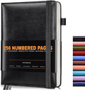 Lined Journal Notebook for Women Men, 256 Numbered Pages Hardcover Leather by Unknown