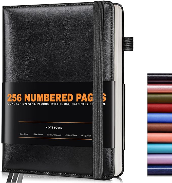 Lined Journal Notebook for Women Men, 256 Numbered Pages Hardcover Leather by Unknown