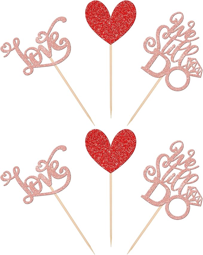 24 PCS We Still Do Cupcake Toppers Glitter Love Heart Bridal Shower Cupcake - Image 3