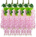 24 Pack Pink Wisteria Hanging Flowers Garland, 3.77 Feet Artificial Flower Vines by Luerbi