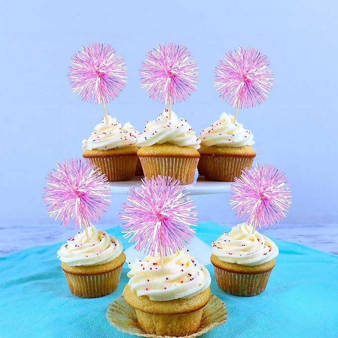 Ephlyn 30Pcs Foil Firework Cupcake Toppers Party Birthday Cake Toppers Supplies - Image 6
