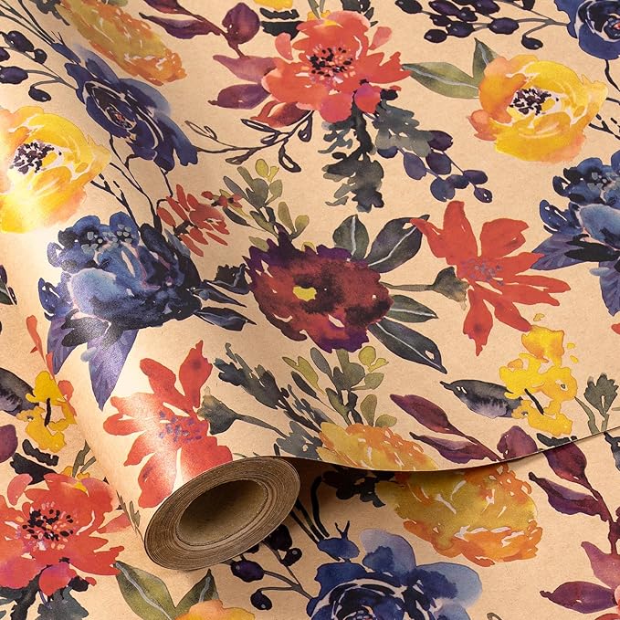RUSPEPA Watercolor Floral Gift Wrapping Paper by RUSPEPA