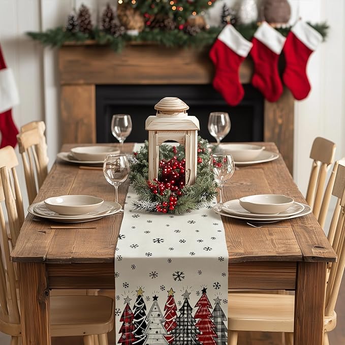 GEEORY Christmas Table Runner 13x90 Inch, Xmas Tees Snowflakes Holiday - Image 3