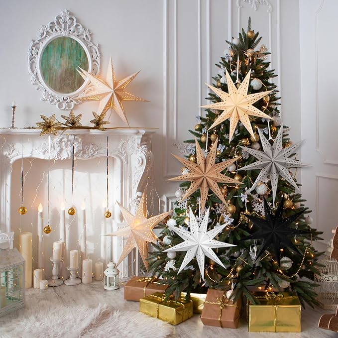 EASY JOY 5pcs 9-Pointed Paper Star Decoration Christmas Party Decorations - Image 6