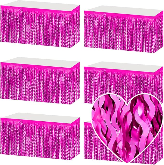 6 Pack 29x108 Inch Rose Red Wave Foil Fringe Table Skirts Metallic Banner by Mebiornt