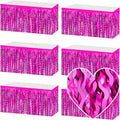 6 Pack 29x108 Inch Rose Red Wave Foil Fringe Table Skirts Metallic Banner by Mebiornt